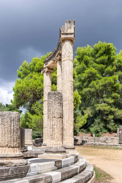 Veduta Sul Sito Archeologico Dell Antica Olimpia Philippeion Nell Altis — Foto Stock