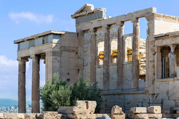 Caryatid Statue Columns Erechtheion Temple Acropolis Hill Athens Greece — Stock Photo, Image
