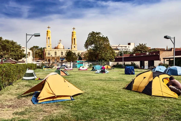 Хартум Судан Января 2015 Вид Палатки Кемпинге Напротив Коптского Собора — стоковое фото