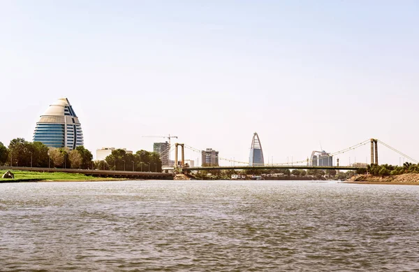 View Khartoum City Scape Burj Fateh Hotel Bridge River Nile — Stock Photo, Image