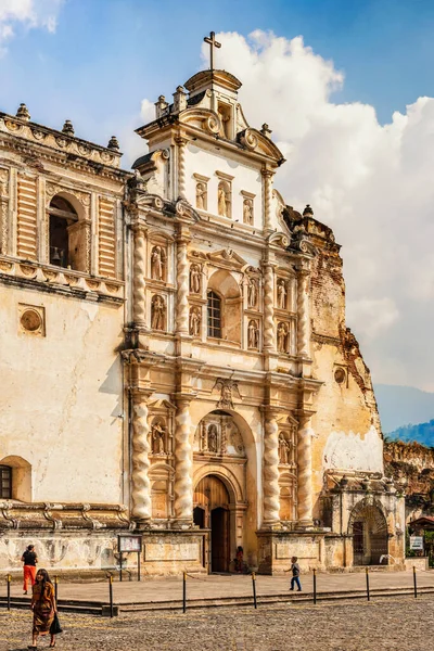 Antígua Guatemala Dezembro 2016 Detalhes Arquitetura Fachada Igreja Católica Chamada — Fotografia de Stock