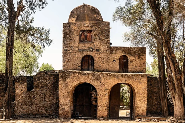 Muro Entrada Para Igreja Cristã Gondar Etiópia Foi Nomeado Debre — Fotografia de Stock