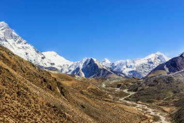 Nepal 'in Dingboche bölgesinden Ada Tepesi' nde panoramik manzara