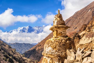 View at the landscape of Himalayan mountains on Everest Base Camp trek between Pheriche and Namche Bazaar in Nepal. clipart