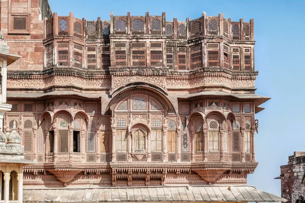 Mehrangarh Kalesinin Içinde Jodhpur Rajasthan Hindistan Daki Dekoratif Bina Cephesinde — Stok fotoğraf