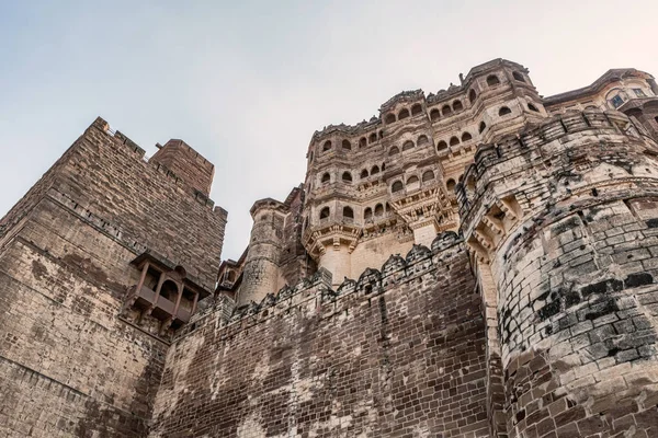 Widok Ścianę Budynek Mehrangarh Fort Jodhpur Indie — Zdjęcie stockowe