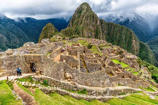 Subida Cima Montaña Machu Picchu Vista Aérea Complejo Ciudad Incas — Foto de Stock