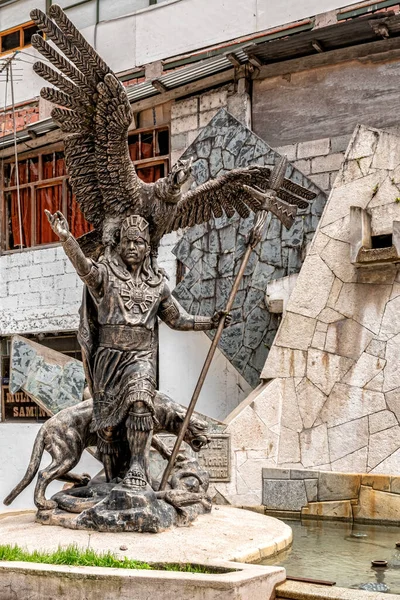 Águas Caliente Peru Abril 2019 Vista Estátua Trilogia Cosmológica Inca — Fotografia de Stock