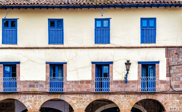 Fassade Des Kolonialgebäudes Der Stadt Cusco Peru — Stockfoto