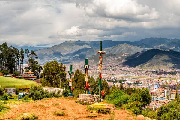 Panoramatický Letecký Výhled Město Cusco Okolní Andské Hory Peru — Stock fotografie