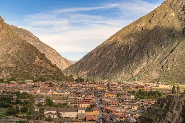 Flygfoto Från Temple Hill Staden Ollantaytambo Helig Dal Incas Peru — Stockfoto