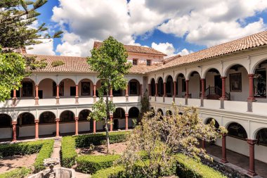 Cusco, Peru - April 9, 2019 View at the courtyard in the museum of San Francisco Convent and San Francisco de Ass Church  located in Plaza San Francisco in Cusco, Peru
