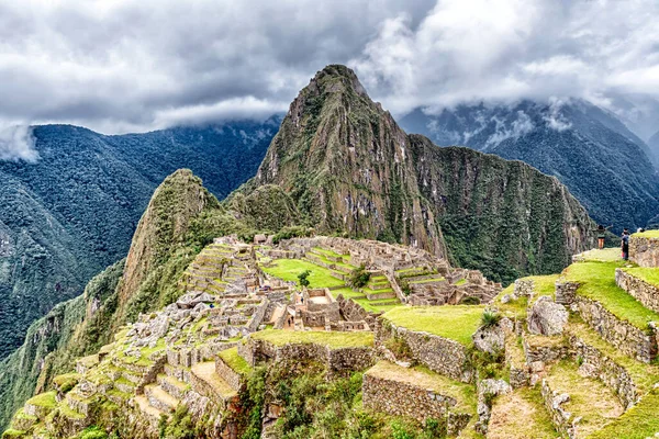 Subida Cima Montaña Machu Picchu Vista Aérea Complejo Ciudad Incas — Foto de Stock
