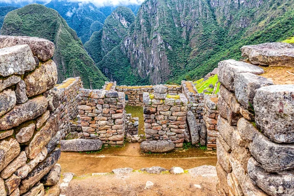 Vista Los Edificios Casas Estructuras Antigua Ciudad Inca Machu Picchu — Foto de Stock