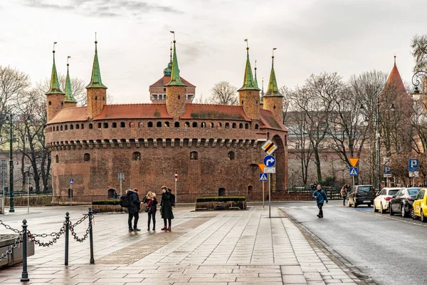 Cracow Poland Feb 2019 Tourists Visiting Barbican Called Barbakan Cracow — Stock Photo, Image