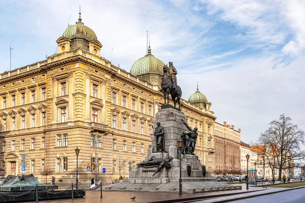 Cracovia Polonia Febrero 2019 Vista Monumento Grunwald Plaza Matejki Ciudad —  Fotos de Stock