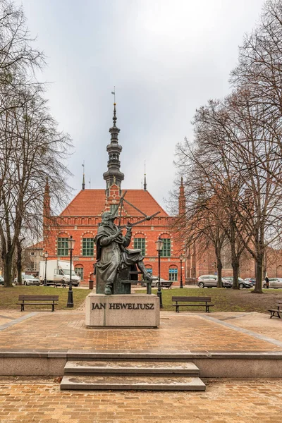Gdansk Poland Feb 2019 View Jan Hewliusz Monument Old Town — Stock Photo, Image