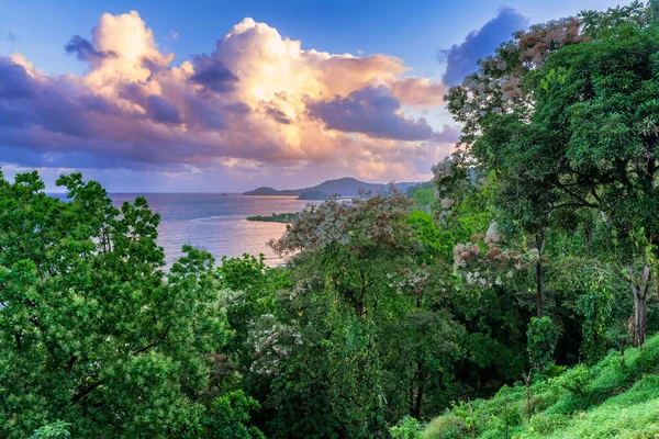 Landscape sunrise as viewed from the porch in the cabin in Rancho Juancho in Portobelo, Panama