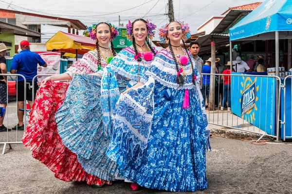 Las Tablas Panamá Janeiro 2020 Girls Posing 1000 Polleras Parade — Fotografia de Stock