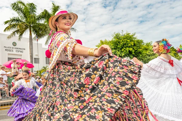 Las Tablas Panama Січня 2020 Girls Posing 1000 Polleras Parade — стокове фото