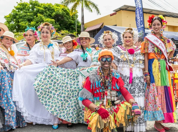 Las Tablas Panamá Janeiro 2020 Girls Posing 1000 Polleras Parade — Fotografia de Stock