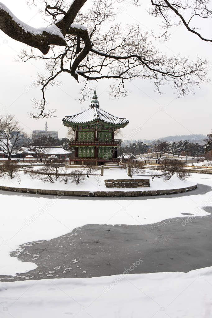 Snow Winter at  Gyeongbokgung Palace in Seoul,South Korea