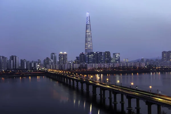 Seoul City Skyline Han Folyó Lotte Torony Szöul Dél Korea — Stock Fotó