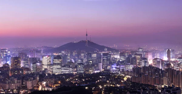 Matin Lever Soleil Séoul Corée Sud Skyline Avec Tour Séoul Photos De Stock Libres De Droits