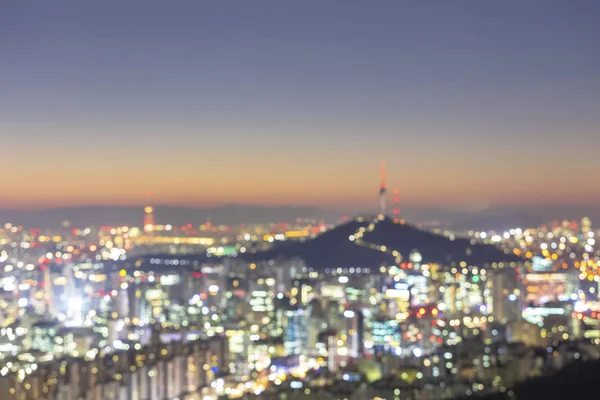 Город Размывает Огни Абстрактного Боке Заднем Плане Сеуле Сеульской Башне — стоковое фото