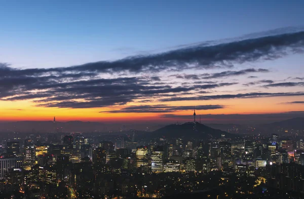 Soluppgång Seoul City Med Namsan Seoul Tower Sydkorea — Stockfoto