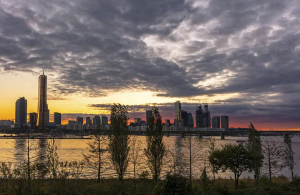 Sunset Seoul City Skyline Fiume Han Seoul Corea Del Sud — Foto Stock