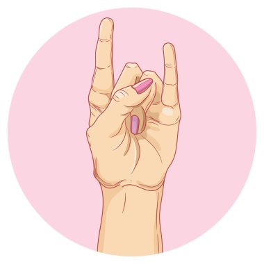 Bir insan eli, Rock and Roll işareti. Gerçekçi vektör illüstrasyon.