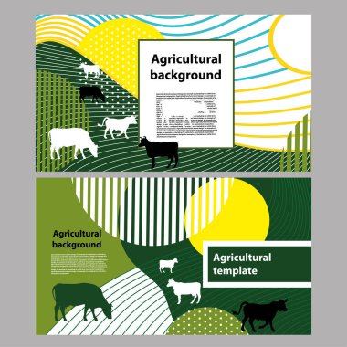 İneklerin ve geometrik şekillerin görüntüsü ile yatay afiş
