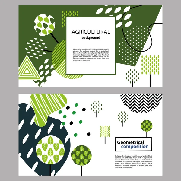 Geometrik kompozisyon. Peyzaj tasarımı için bitki elemanları. Yatay afiş — Stok Vektör