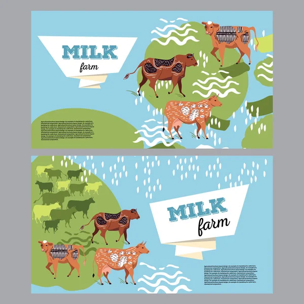 Banner horizontal com a imagem de vacas e formas geométricas para o fundo da tampa . — Vetor de Stock