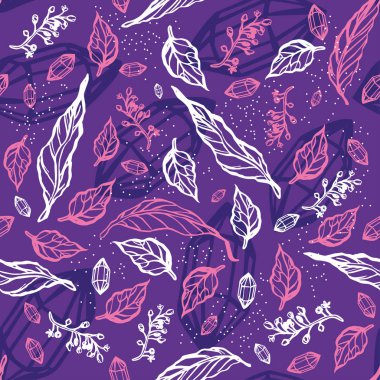 Yaprakları ve dalları ile dikişsiz desen. Çiçek süsü.