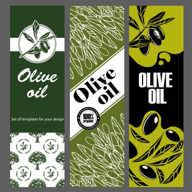 Zeytinyağı için şablonlar kümesi. Elle çizilmiş çizimler.