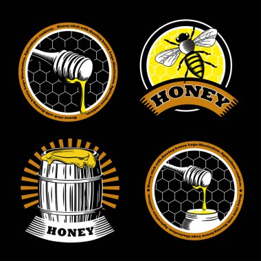 Vintage bal amblemleri seti. Logo çizimleri. Siyah arka planda tarım etiketleri.