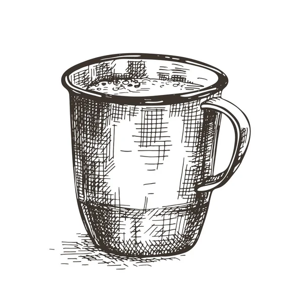 Imagen vectorial de una taza de metal. Dibujo estilo boceto . — Archivo Imágenes Vectoriales