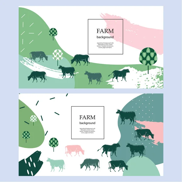 水平农业横幅。封面背景,传单,横幅。奶牛剪影. — 图库矢量图片