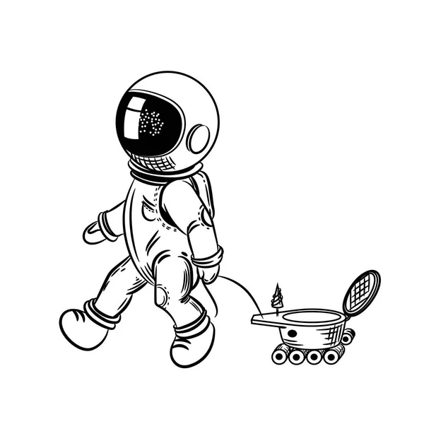 De astronaut rijdt op een maan Rover. Vector illustratie op een thema van de astronomie. — Stockvector