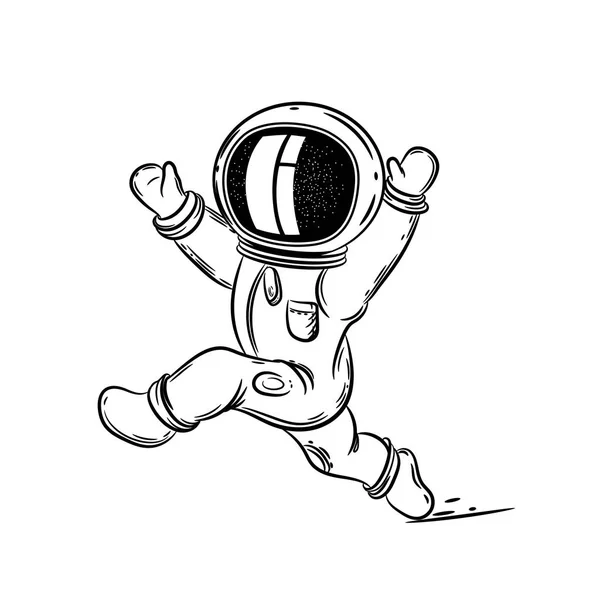 Astronaut runs in space. Coloring page. Illustration on the theme of astronomy. — Stock Vector