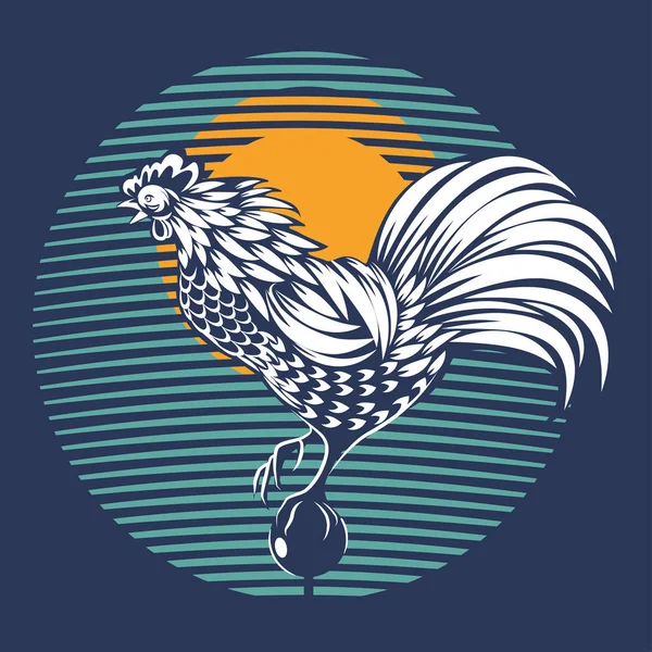 Image vectorielle du coq au soleil. Illustration du logo . — Image vectorielle