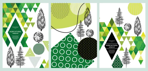 Geometrische samenstelling. Kan worden gebruikt voor covers, flyers, banners. Achtergronden met verschillende bomen in Scandinavische stijl. — Stockvector