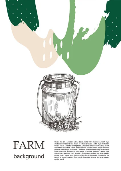 Beispielhülle für landwirtschaftliche Broschüren. Milchkanne und Wiesenblumen. Vorlage für Milchviehbetrieb. Hintergrund für Flyer, Banner, Plakate. — Stockvektor
