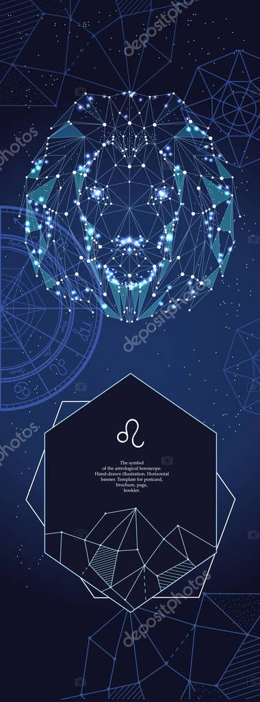 Vertical background. Zodiac sign Leo. The symbol of the astrological horoscope. Template for postcard, brochure, page, booklet.