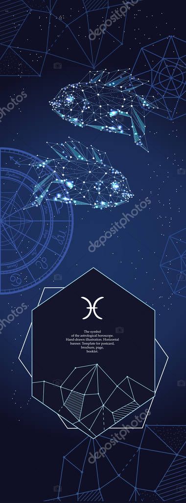 Vertical background. Zodiac sign Pisces. The symbol of the astrological horoscope. Template for postcard, brochure, page, booklet.