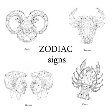 Burçlar kümesi. Koç, Boğa, İkizler, Yengeç.