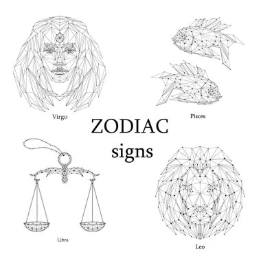 Burçlar kümesi. Başak, Balık, Terazi, Aslan.