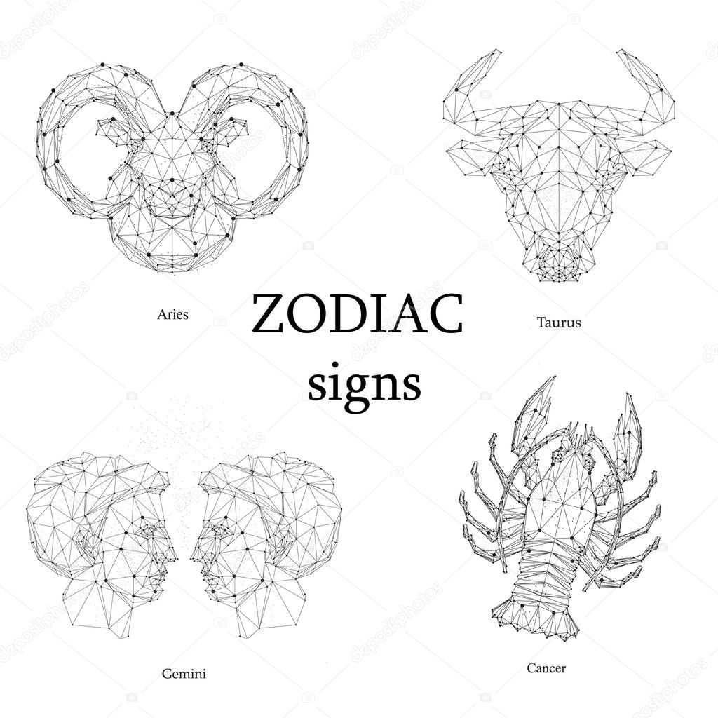 Set of zodiac signs. Aries, Taurus, Gemini, Cancer.